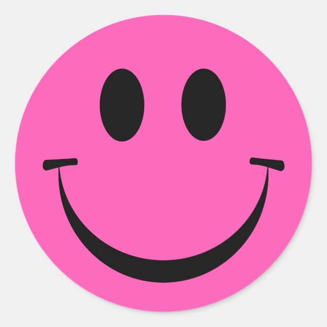 Cute Hot Pink Happy Face Classic Round Sticker (Front)