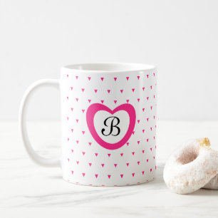 Cute Hot Pink Heart and Triangle Confetti Initial Coffee Mug