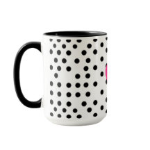 Cute Hot Pink Heart Black and White Polka Dot Coff
