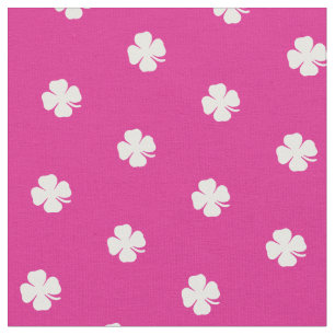Cute Hot Pink Lucky Clover White Dots Pattern  Fabric