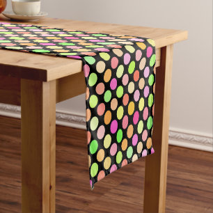 Cute Hot Pink Neon Lime Green Polka Dots Pattern Short Table Runner