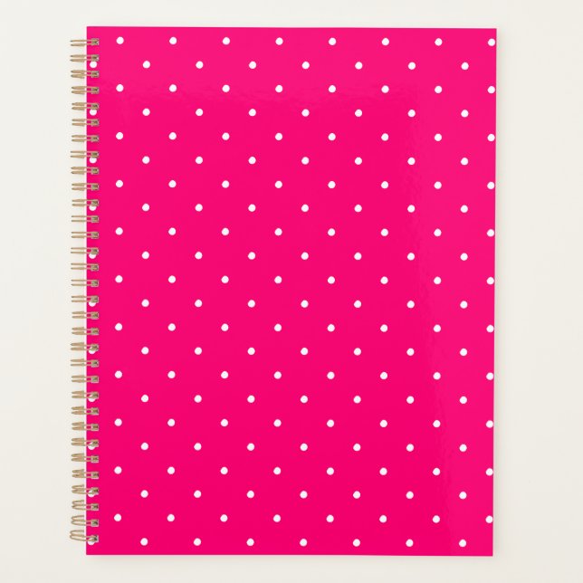 Cute hot pink polka dot pattern girly modern planner (Front)