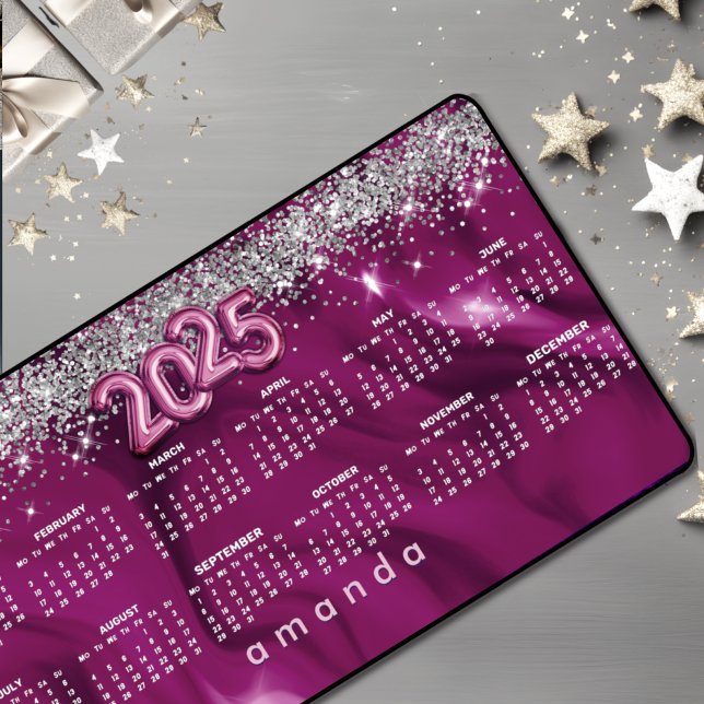 Cute hot pink silver glitter 2025 calendar desk mat (Creator Uploaded)