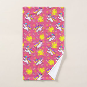 Cute Hot Pink Sunny Unicorn Pattern Design Hand Towel