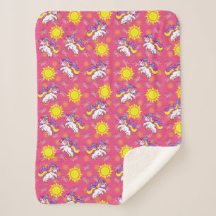 Cute Hot Pink Sunny Unicorn Pattern Design Sherpa Blanket