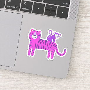 Cute Hot Pink Tiger and Purple Monkey on the Back