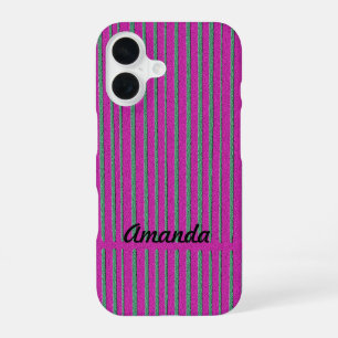 Cute Hot Pink Unique Modern Stripe Pattern iPhone 16 Case