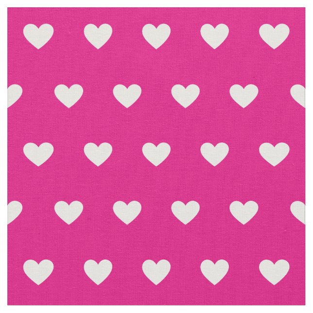 Cute Hot Pink White Hearts Dot Pattern  Fabric (Close Up)