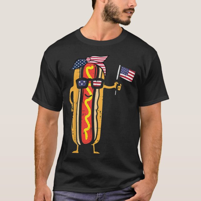 Cute Hotdog Bun Sunglasses Happy 4th Of July Ameri T-Shirt (Front)