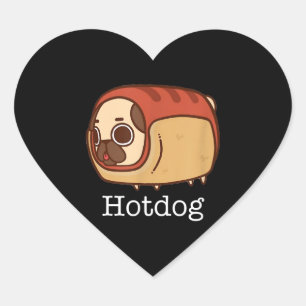 Cute Hotdog Lovely Pug Dog Lover Heart Sticker