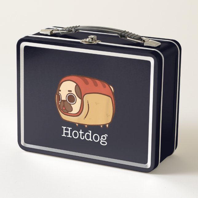 Cute Hotdog | Lovely Pug Dog Lover Metal Lunch Box (Front)