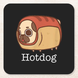 Cute Hotdog Lovely Pug Dog Lover Square Paper Coaster