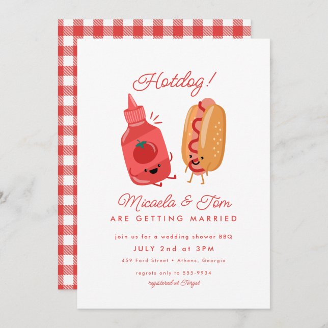 Cute Hotdog Picnic Red BBQ Couples Bridal Shower Invitation (Front/Back)