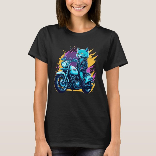 Cute house cat riding on a motorcycle  Christmas T-Shirt (Front)