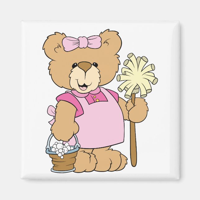 Cute House Cleaning Bear Magnet (Front)