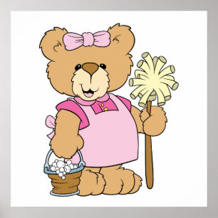 Cute House Cleaning Bear Poster