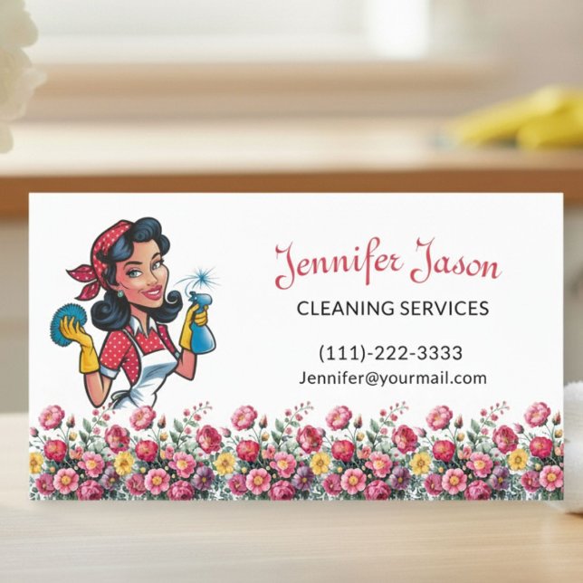 Cute House Cleaning  Floral Maid Service Business  Card (Creator Uploaded)