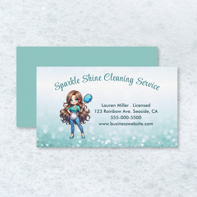 Cute House Cleaning Maid Service Sparkle Business Card (Creator Uploaded)