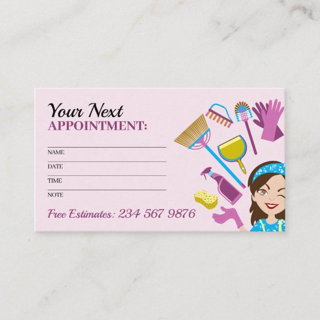 Cute House Cleaning Next Reminder Appointment Card (Front)