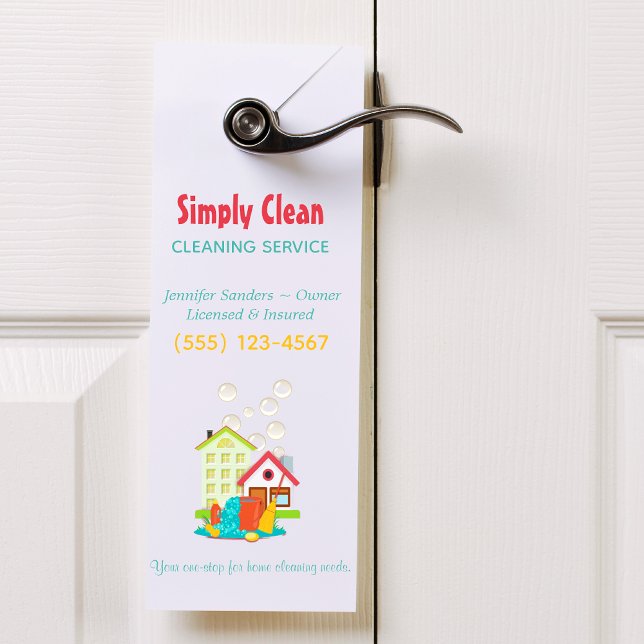 Cute House Cleaning Service Business Door Hanger (Creator Uploaded)