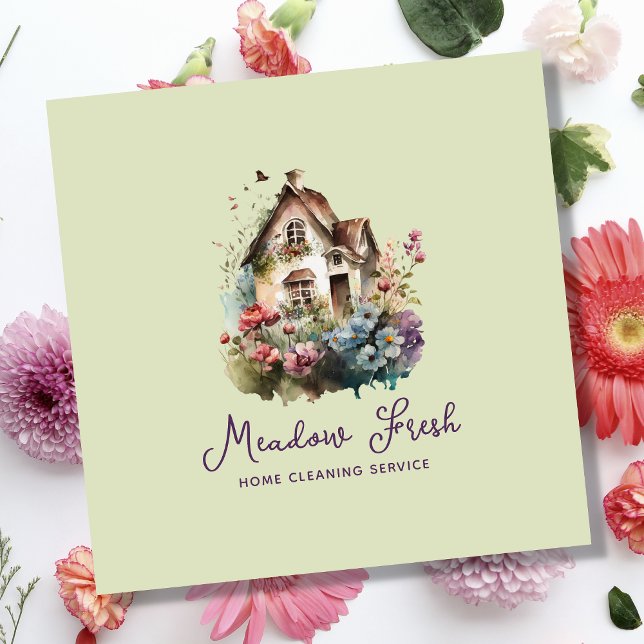 Cute House Cleaning Service Floral Square Business Card (Creator Uploaded)