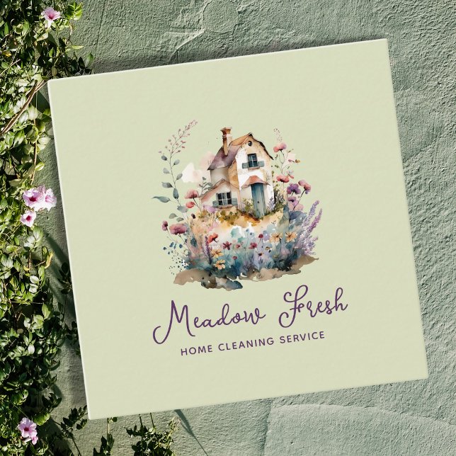 Cute House Cleaning Service Floral Square Business Card (Creator Uploaded)