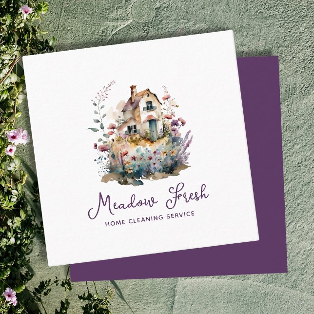 Cute House Cleaning Service Floral Square Business Card (Creator Uploaded)