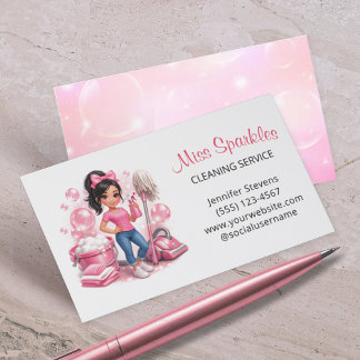Cute House Cleaning Service Maid Sparkle Business Card