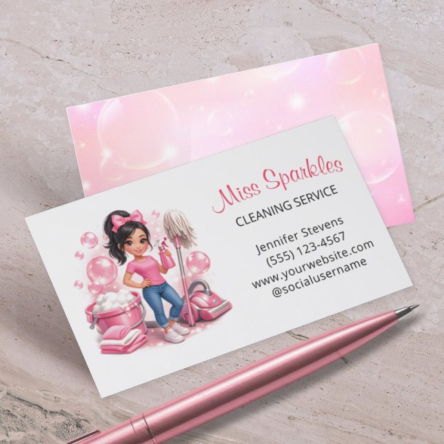 Cute House Cleaning Service Maid Sparkle Business Card (Creator Uploaded)