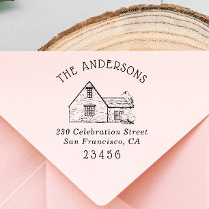 Cute House Custom Family Name & Return Address Rubber Stamp