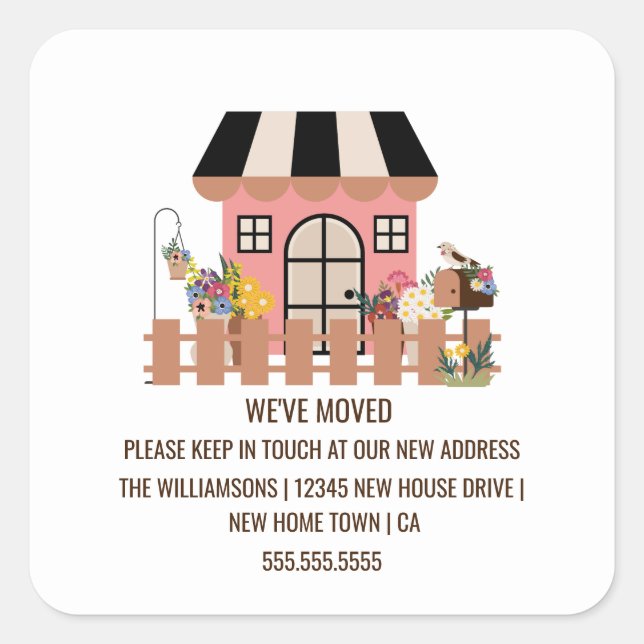 Cute House | New Home Moving Announcement Square Sticker (Front)