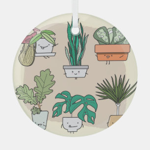 Cute House Plants: Colourful Botanical. Glass Tree Decoration
