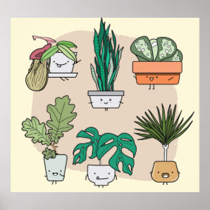Cute House Plants: Colourful Botanical. Poster
