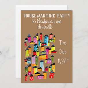 Cute house watercolor illustration housewarming invitation