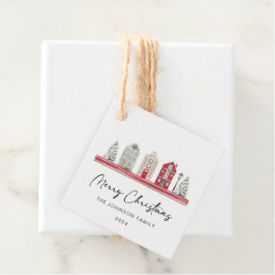 Cute Houses in Traditional Christmas Colours Favour Tags