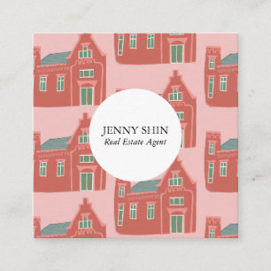 Cute Houses Real Estate Agent Broker Realtor Lease Square Business Card
