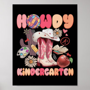 Cute Howdy Kindergarten Cowboy Cowgirl Boots Back Poster