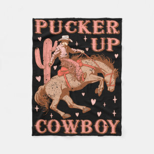 Cute Howdy Western Valentines Day Pucker Up Cowboy Fleece Blanket