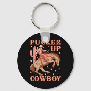 Cute Howdy Western Valentines Day Pucker Up Cowboy Key Ring