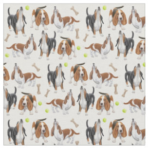 Cute Howling Basset Hound Dogs Fabric