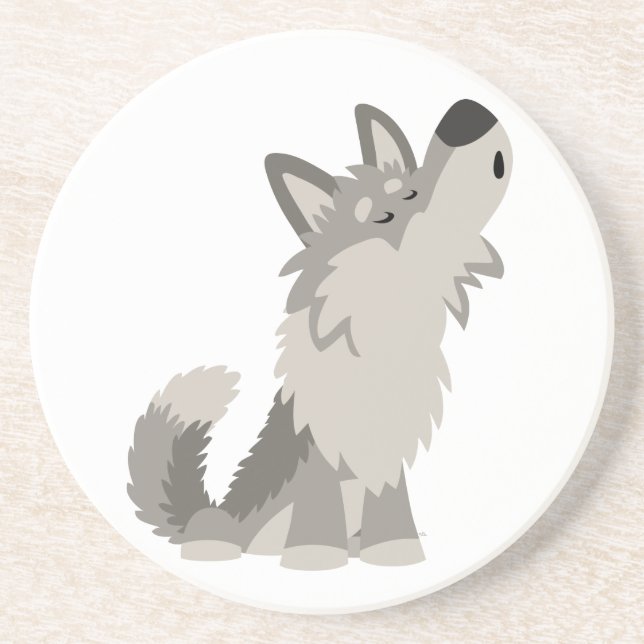 Cute Howling Cartoon Wolf Coaster (Front)