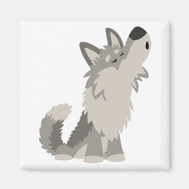 Cute Howling Cartoon Wolf  Magnet (Front)