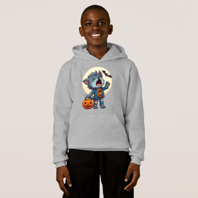 Cute howling werewolf monster with pumpkin (Front Full)