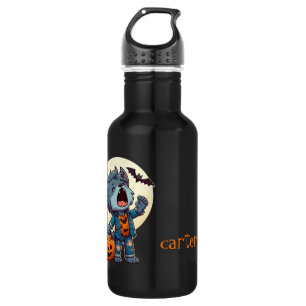 Cute howling werewolf monster with pumpkin 532 ml water bottle