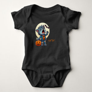 Cute howling werewolf monster with pumpkin baby bodysuit