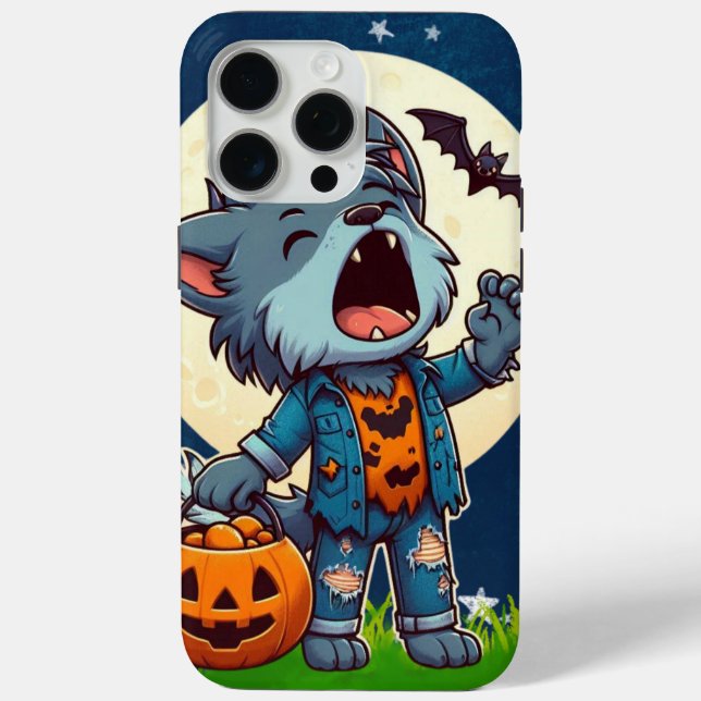 Cute howling werewolf monster with pumpkin Case-Mate iPhone case (Back)