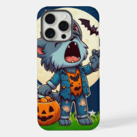 Cute howling werewolf monster with pumpkin