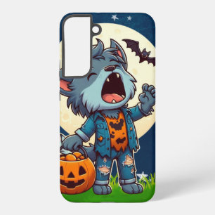 Cute howling werewolf monster with pumpkin samsung galaxy case