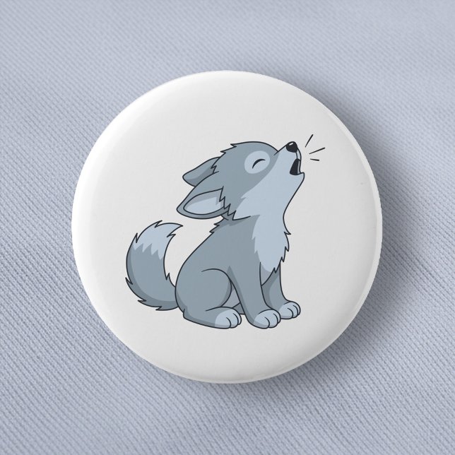 Cute Howling Wolf Pup 6 Cm Round Badge (Creator Uploaded)
