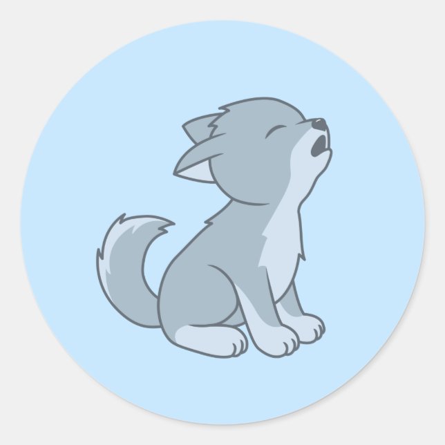 Cute Howling Wolf Pup Blue Classic Round Sticker (Front)